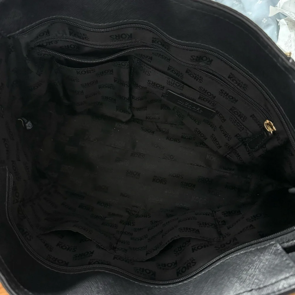 Michael Kors Black Leather Tote with Gold Accents